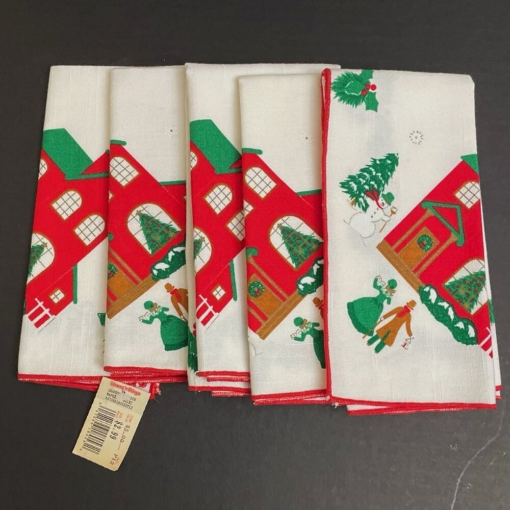 Vintage Linens N Things Christmas Napkins‎ Set of 5 Retro Holiday Seasonal